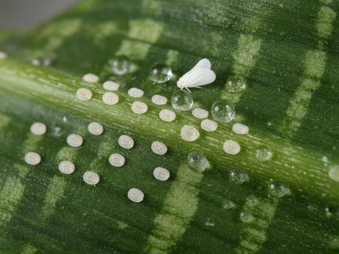 Close-up of Whiteflies on Snake Plant - diagnostic detail