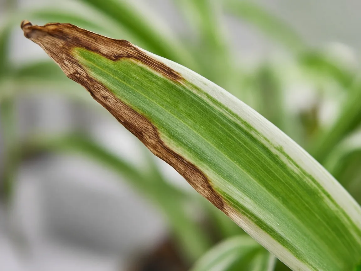 Close-up of Brown Leaves on Spider Plant - diagnostic detail