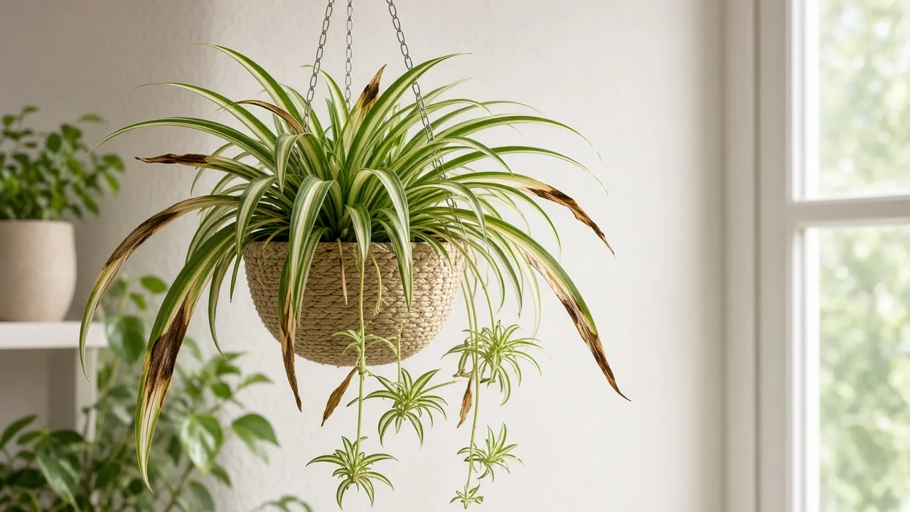Brown Leaves on Spider Plant - visible symptom on the plant