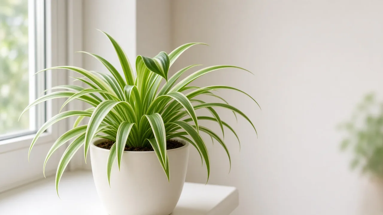Calcium deficiency on spider plant - cupped new arching strap leaf at crown center