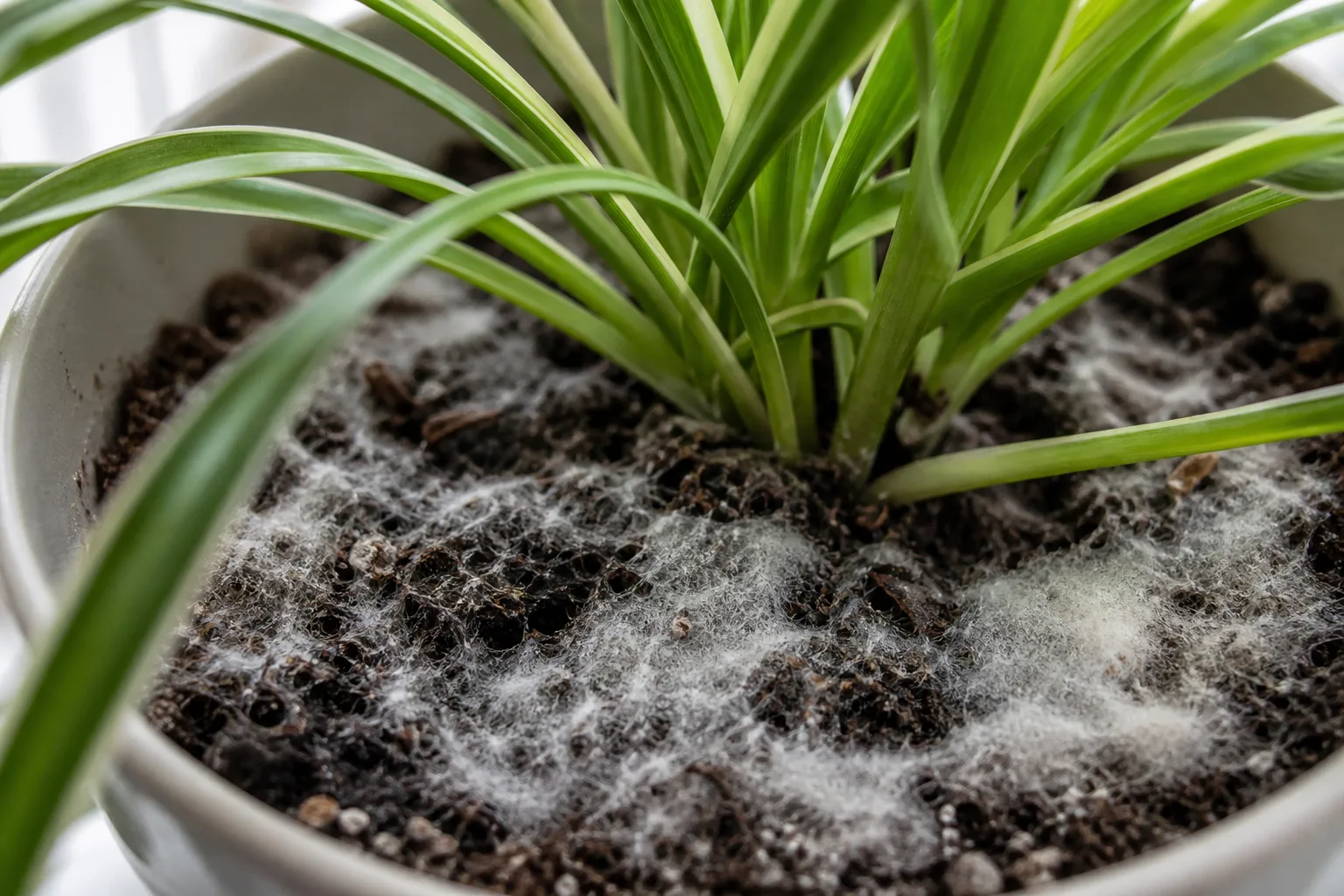 Mold on Soil on Spider Plant - visible symptom on the plant