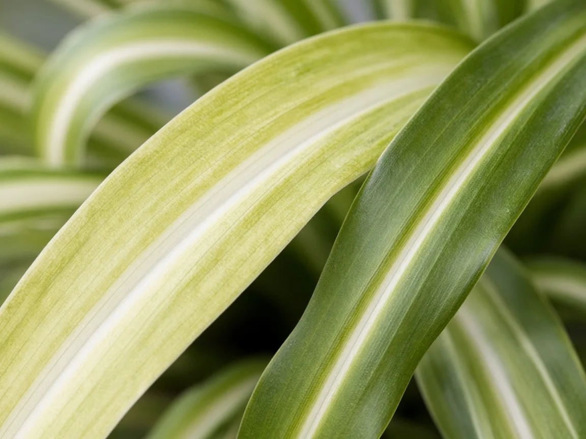 Close-up of pale leaves on Spider Plant - diagnostic detail