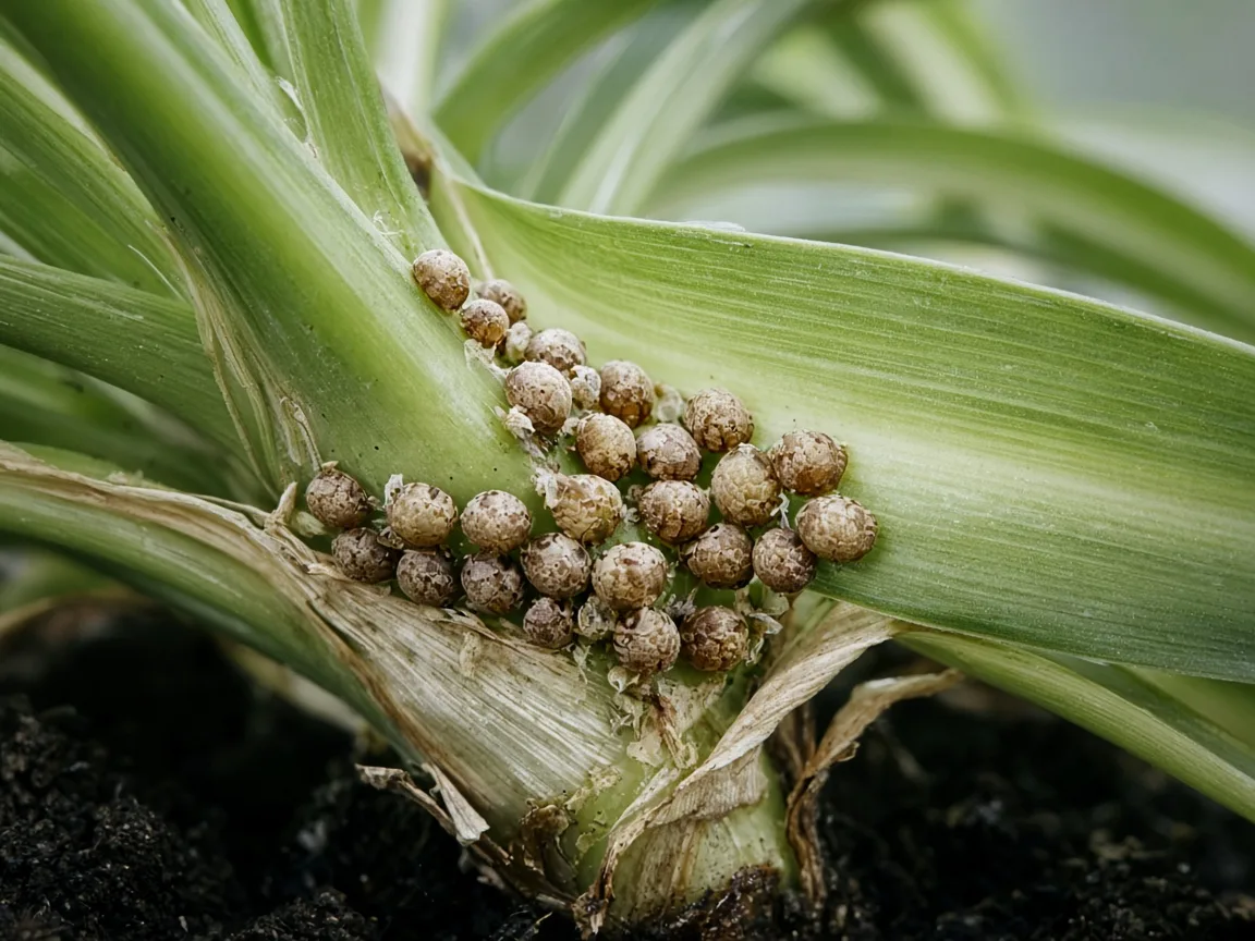 Close-up of scale insects on spider plant - diagnostic detail