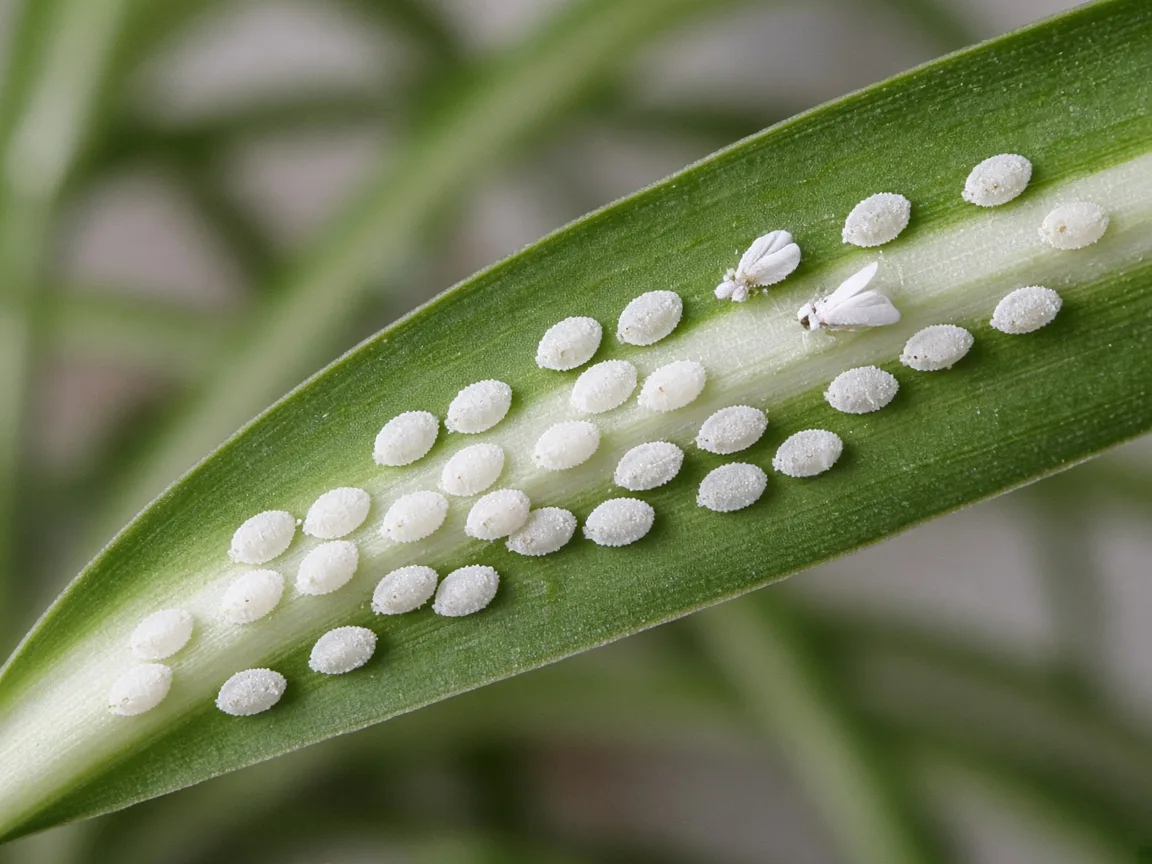 Close-up of Whiteflies on Spider Plant - diagnostic detail
