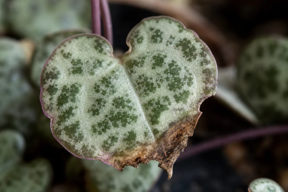 Close-up of Calcium Deficiency on String of Hearts - diagnostic detail