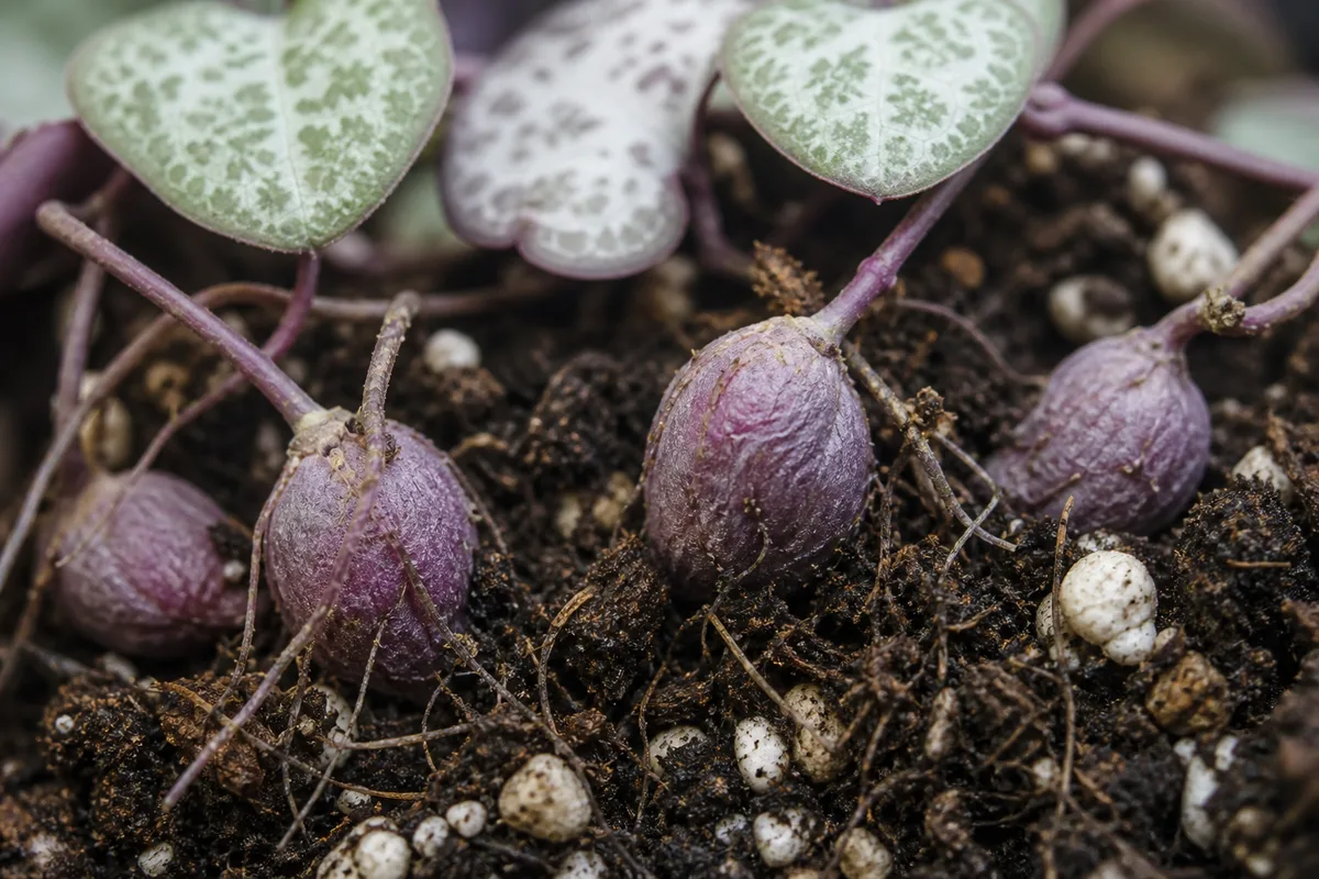 Close-up of Exposed Roots on String of Hearts - diagnostic detail