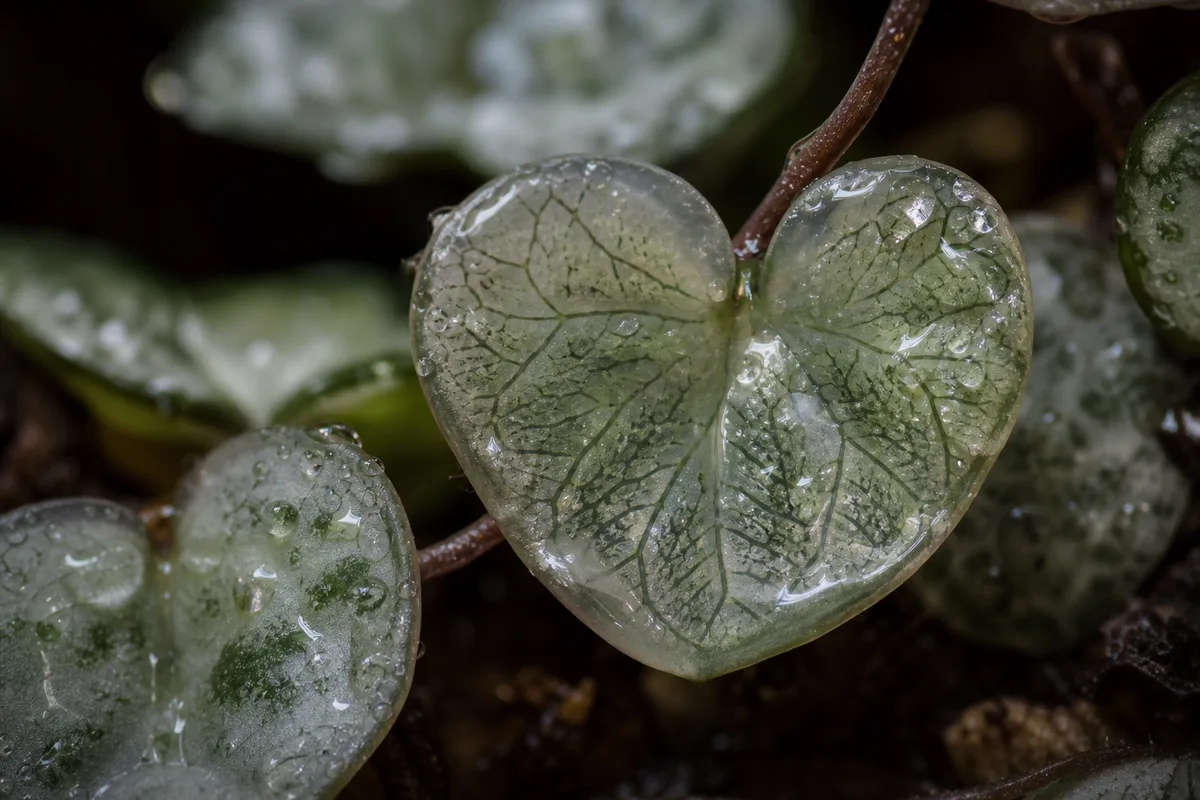 Close-up of Transparent Leaves on String of Hearts - diagnostic detail