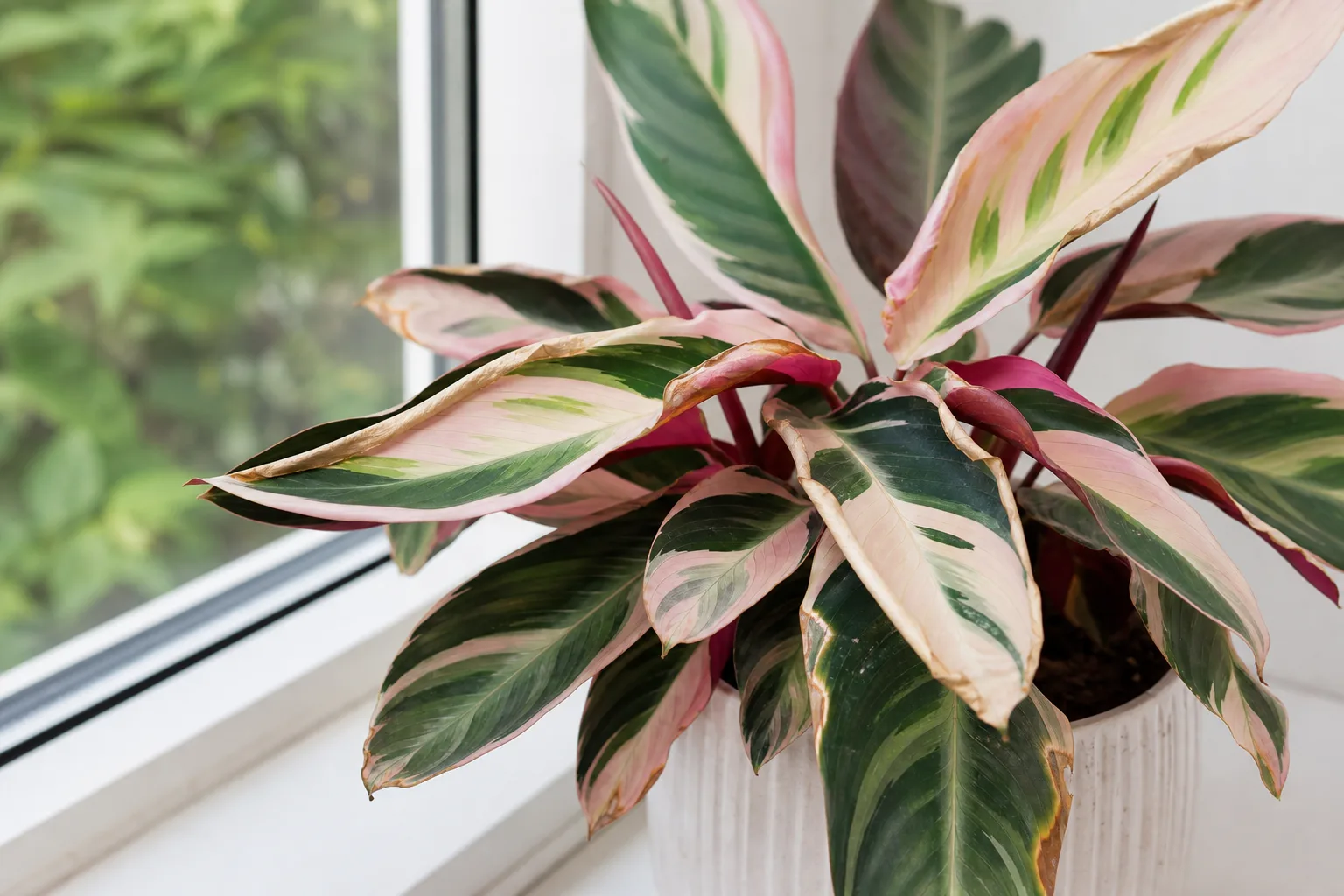 Low Humidity on Stromanthe Triostar - visible symptom on the plant