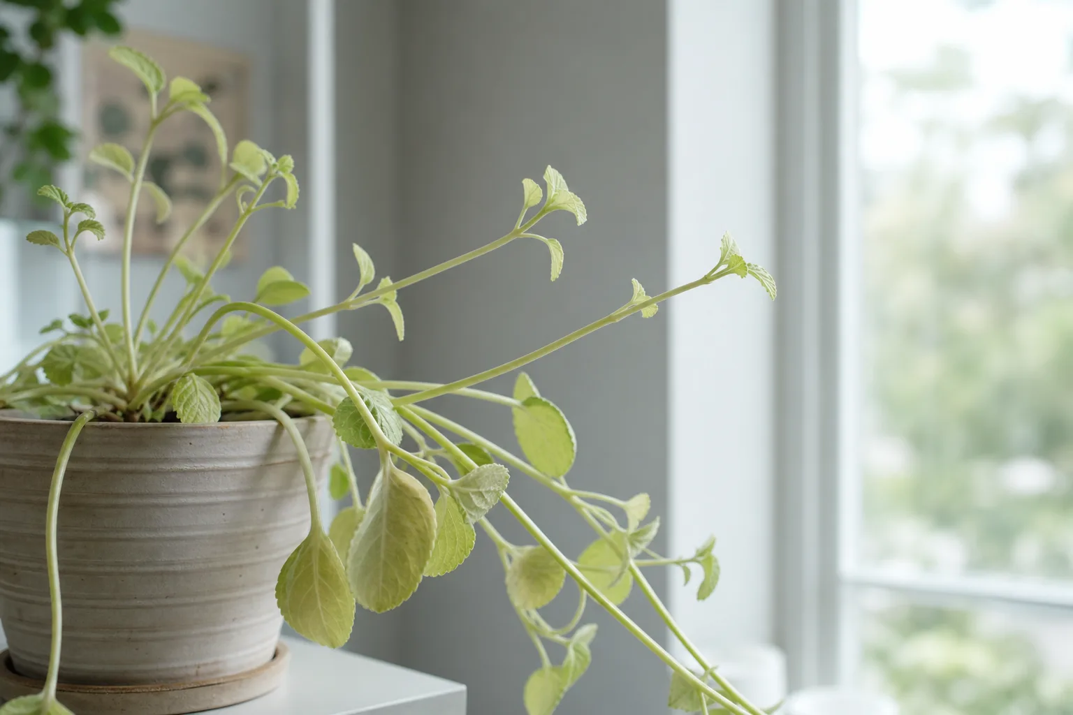 Swedish ivy showing stretched, sparse growth from insufficient light