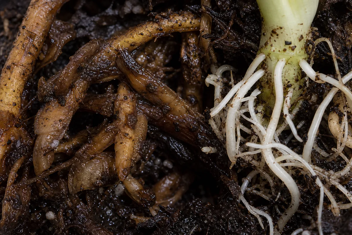 Close-up of Root Rot on Syngonium Albo - diagnostic detail