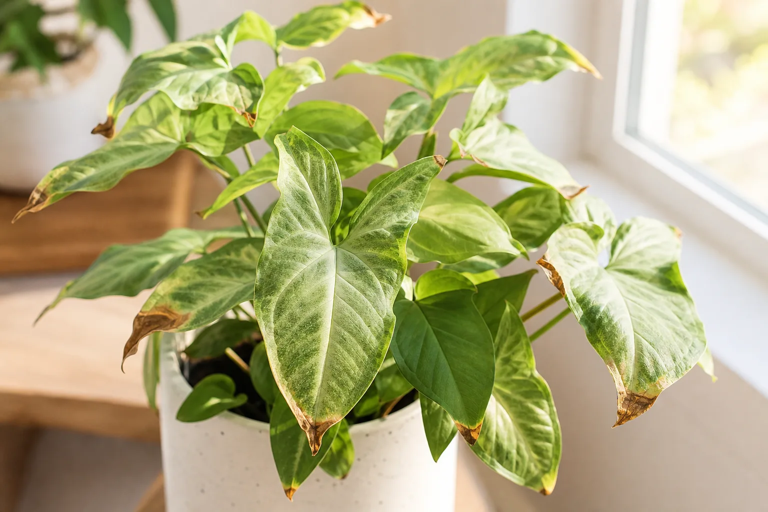 Brown Tips on Syngonium - visible symptom on the plant