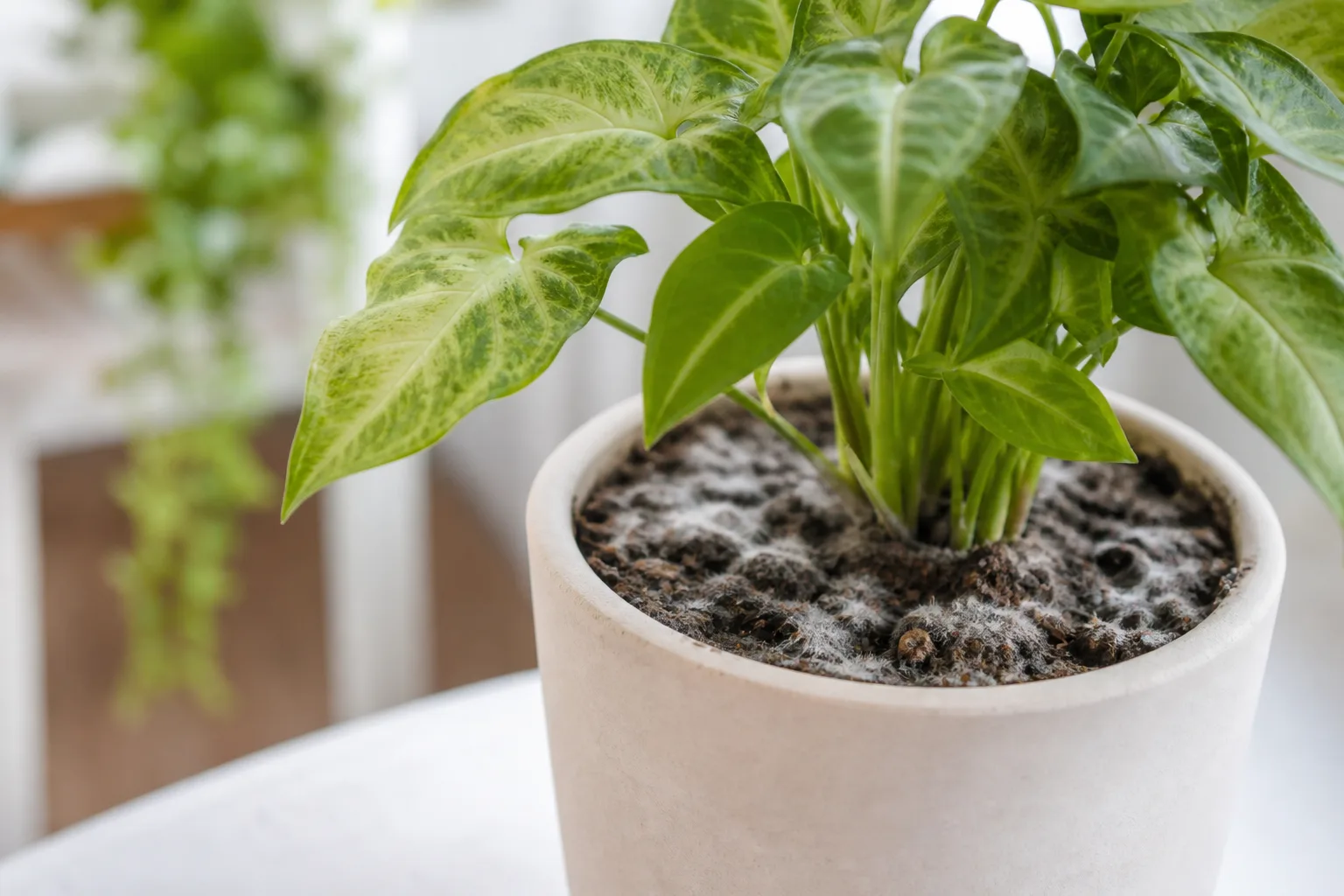 Mold on Soil on Syngonium - visible symptom on the plant