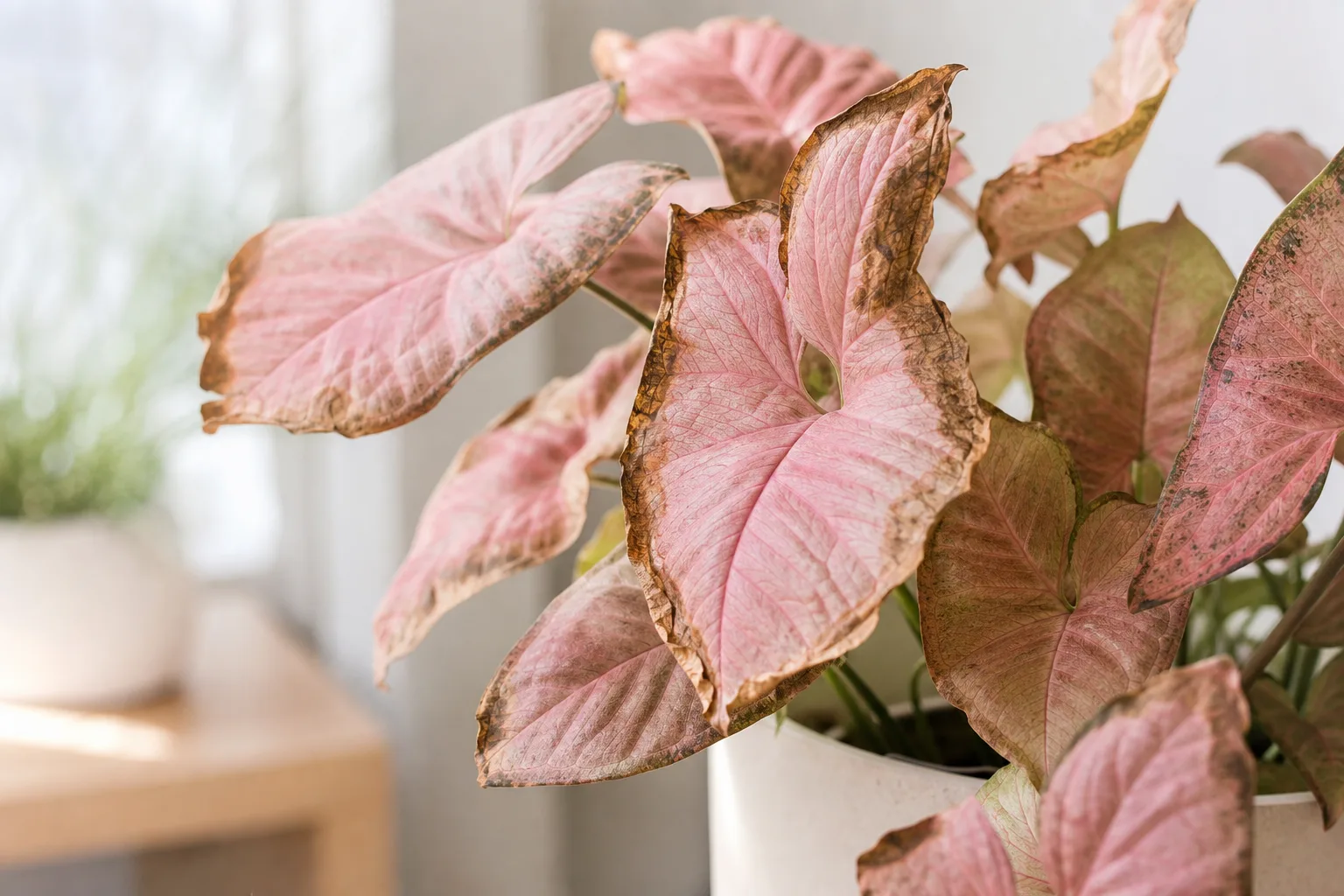 Low Humidity on Syngonium Pink - visible symptom on the plant