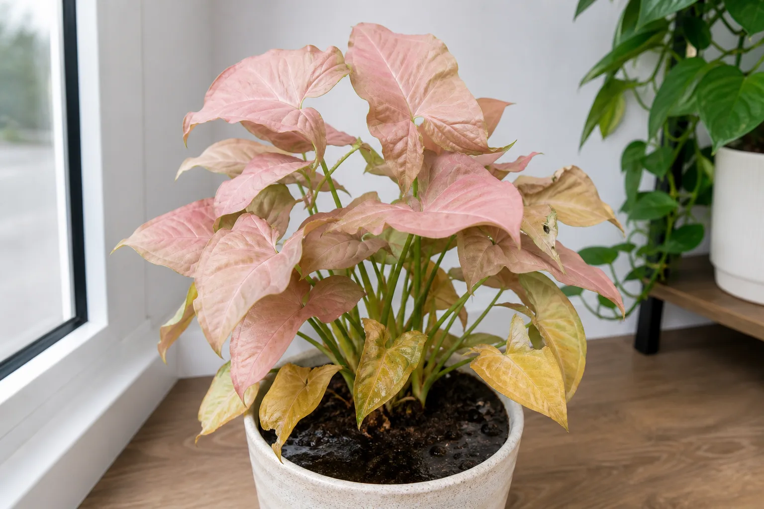 Overwatering on Syngonium Pink - visible symptom on the plant