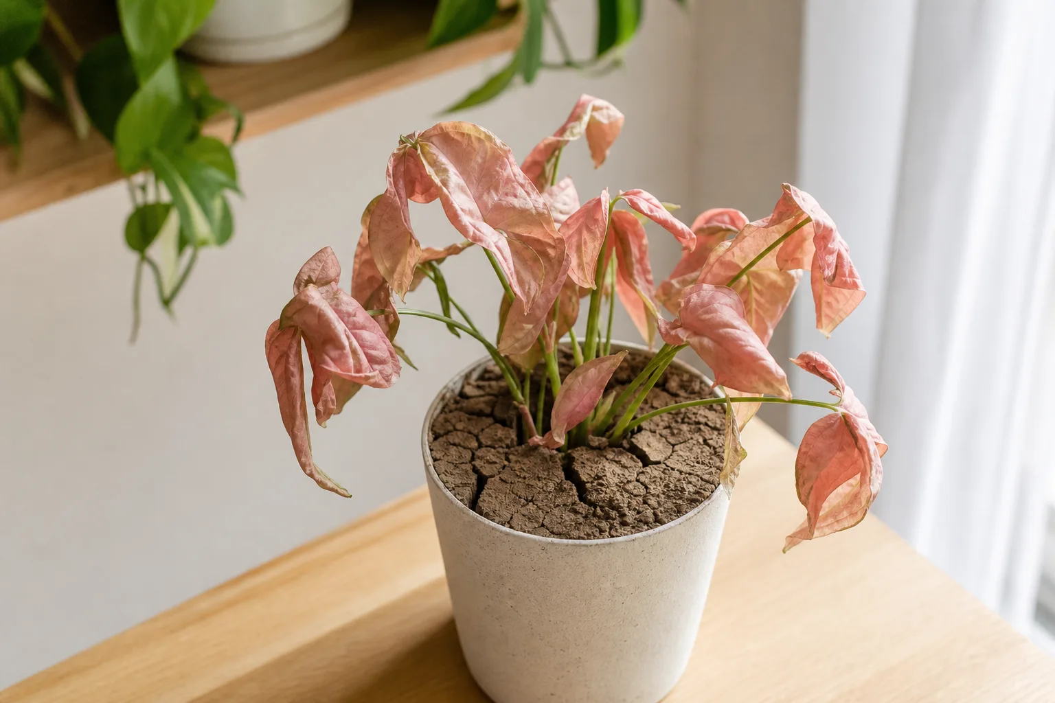 Underwatering on Syngonium Pink - visible symptom on the plant
