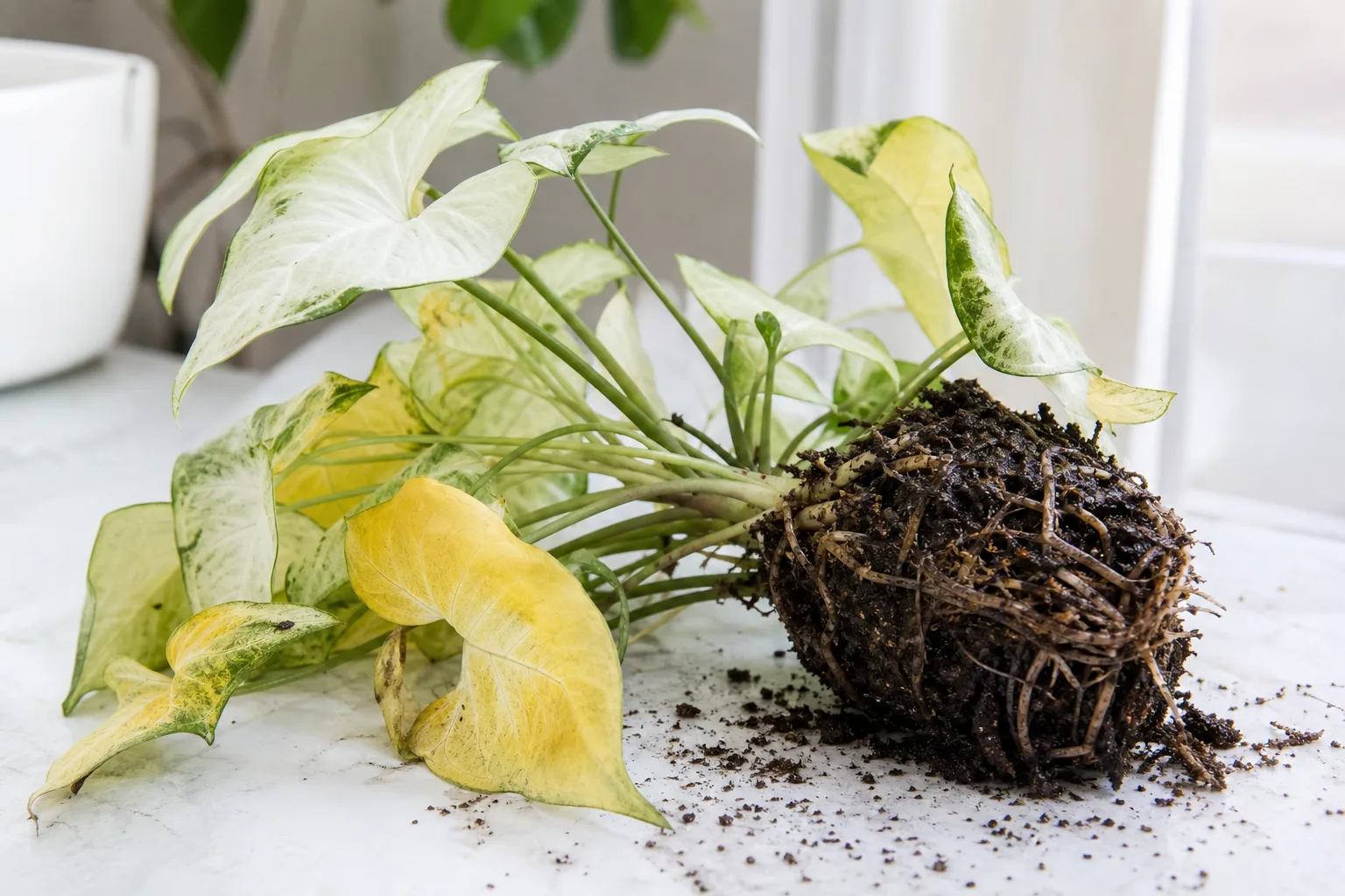 Root Rot on Syngonium White Butterfly - visible symptom on the plant