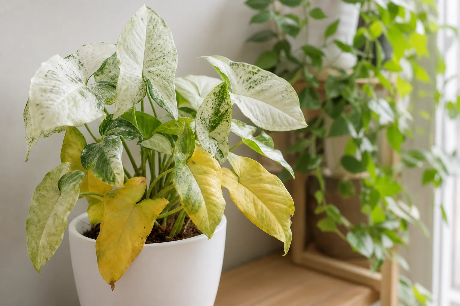 Yellow Leaves on Syngonium White Butterfly - visible symptom on the plant