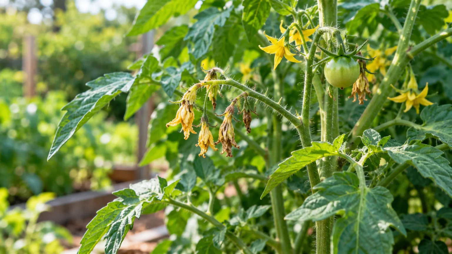 Tomato flowers drying and dropping from an otherwise healthy tomato plant