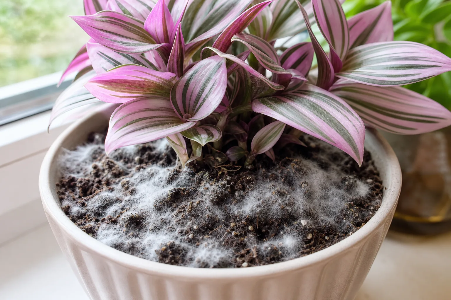 Mold on Soil on Tradescantia Nanouk - visible symptom on the plant