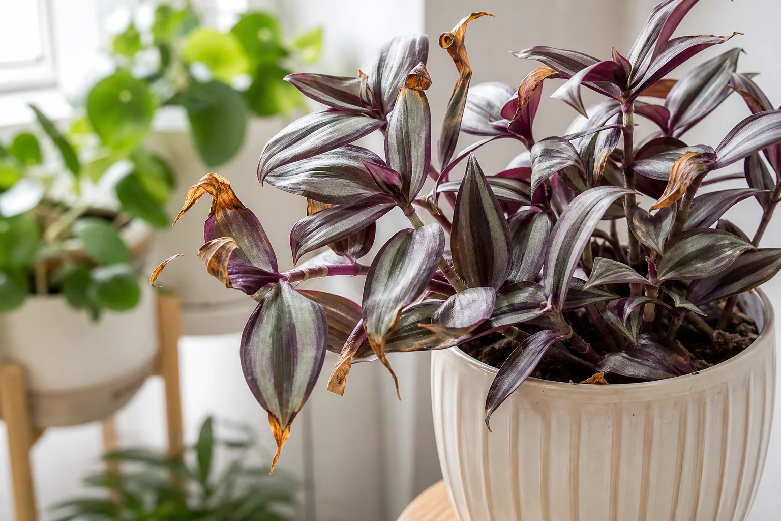 Brown Tips on Tradescantia Zebrina - visible symptom on the plant