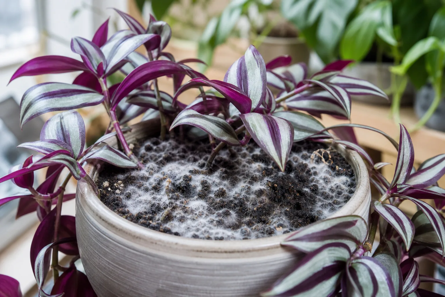 Mold on Soil on Tradescantia Zebrina - visible symptom on the plant