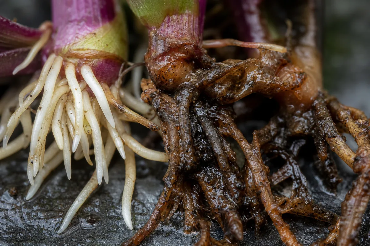 Close-up of Root Rot on Tradescantia Zebrina - diagnostic detail