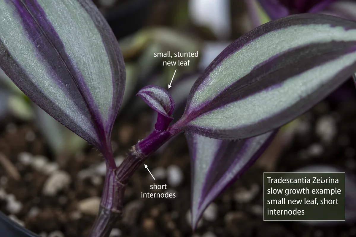 Close-up of Slow Growth on Tradescantia Zebrina - diagnostic detail