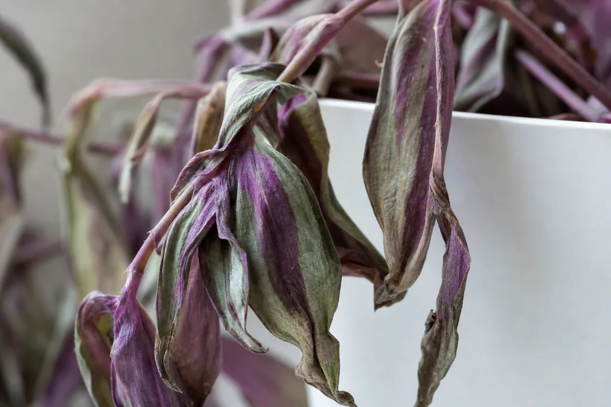 Close-up of Wilting on Tradescantia Zebrina - diagnostic detail