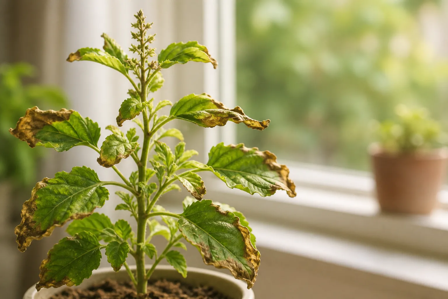 Low Humidity on Tulsi - visible symptom on the plant
