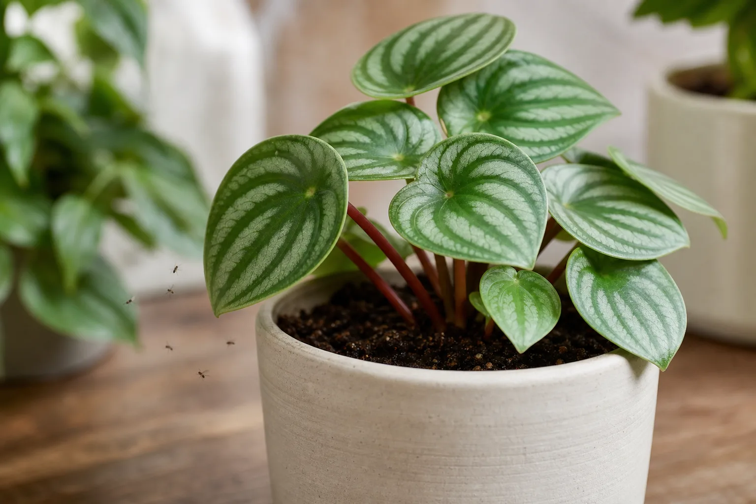 Fungus Gnats on Watermelon Peperomia - visible symptom on the plant