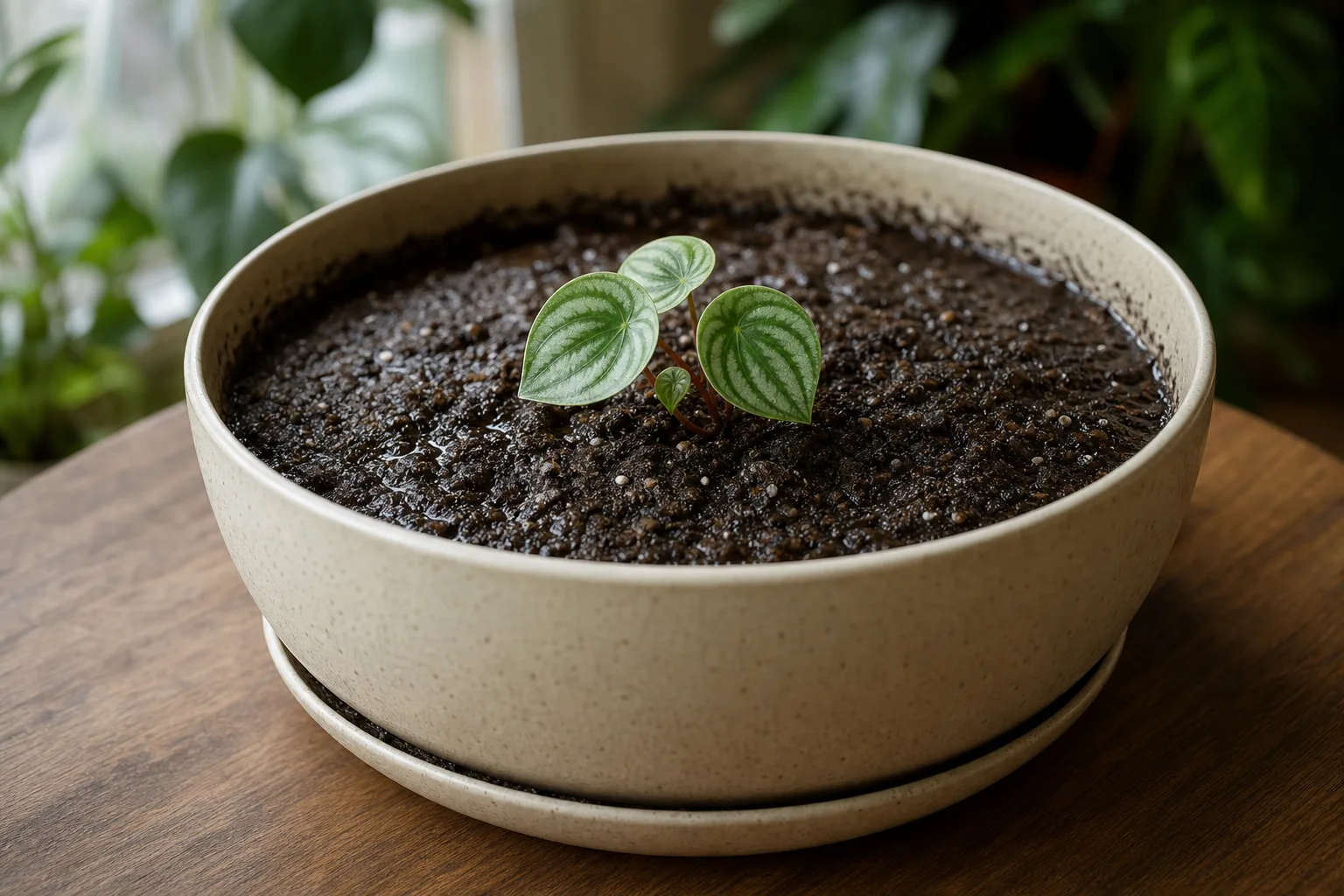 Pot Too Large on Watermelon Peperomia - visible symptom on the plant