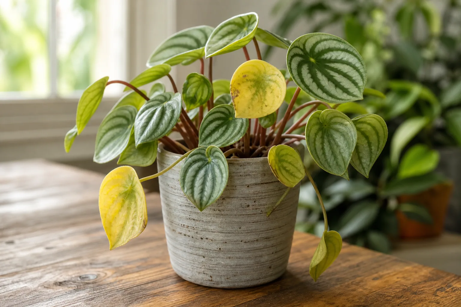 Yellow Leaves on Watermelon Peperomia - visible symptom on the plant