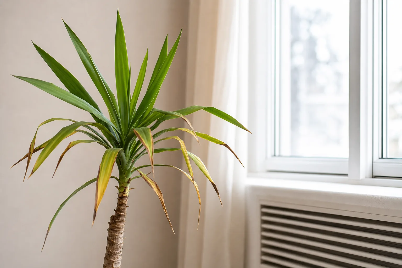 Draft Stress on Yucca Plant - visible symptom on the plant