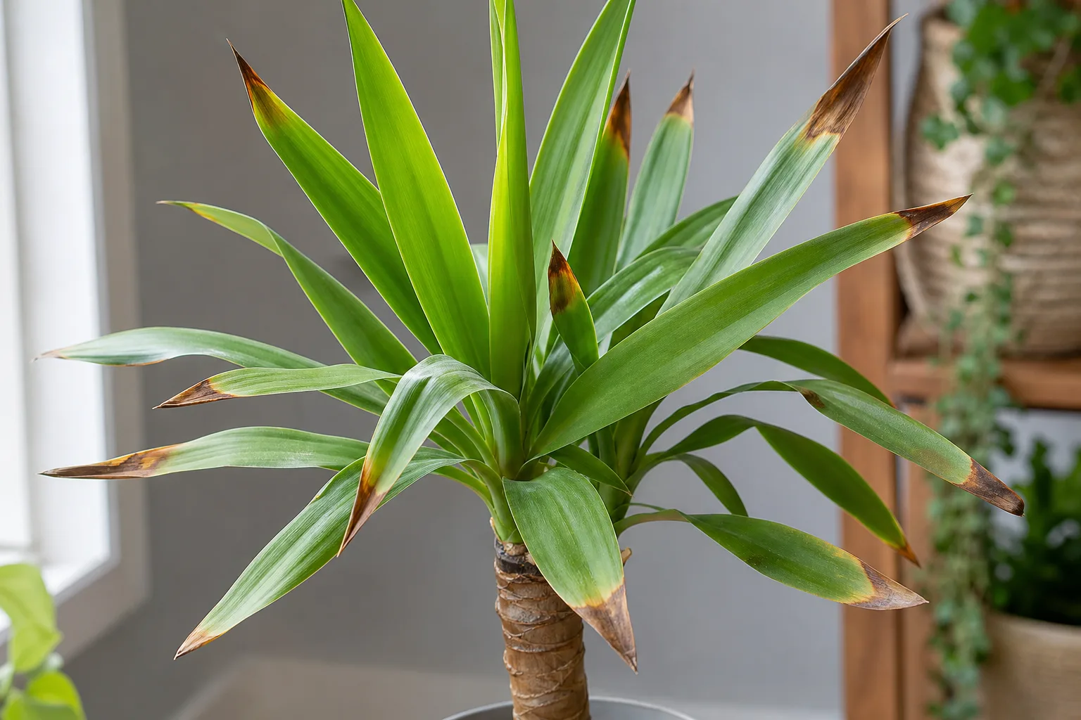 Fertilizer Burn on Yucca Plant - visible symptom on the plant