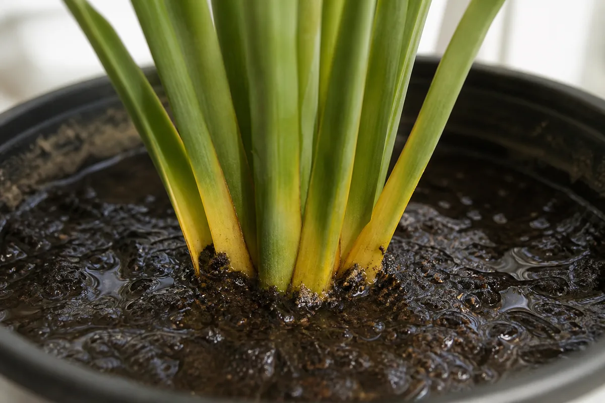 Close-up of No Drainage Hole on Yucca Plant - diagnostic detail