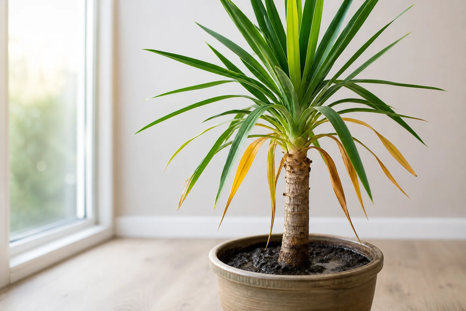 Overwatering on Yucca Plant - visible symptom on the plant