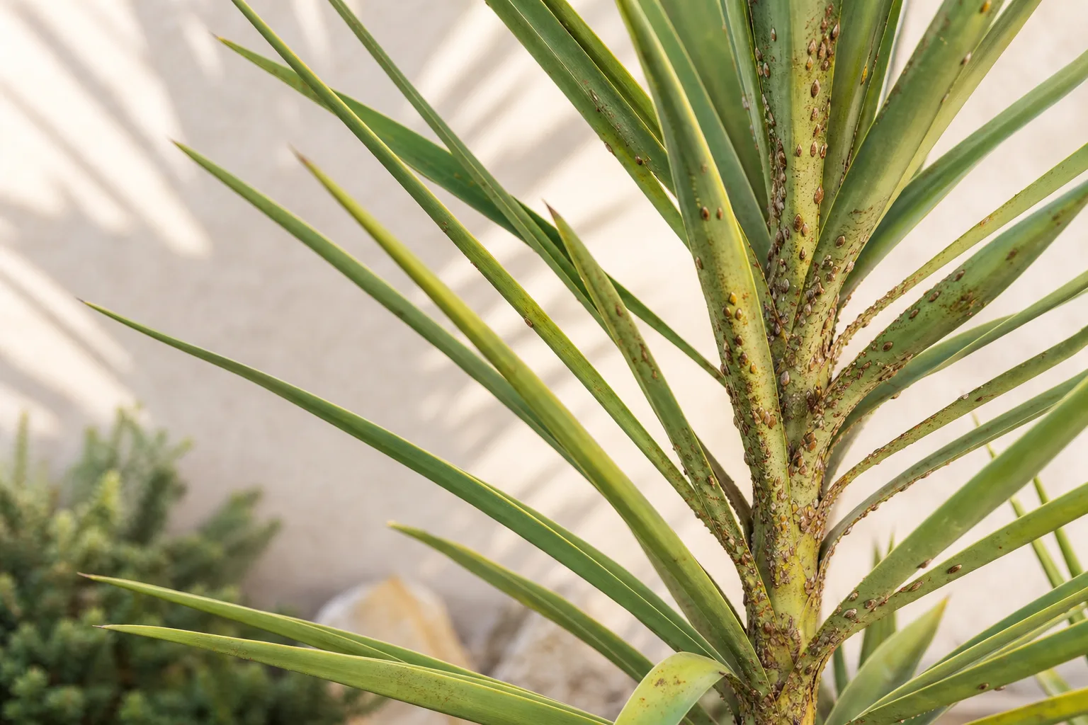 Scale Insects on Yucca Plant - visible symptom on the plant