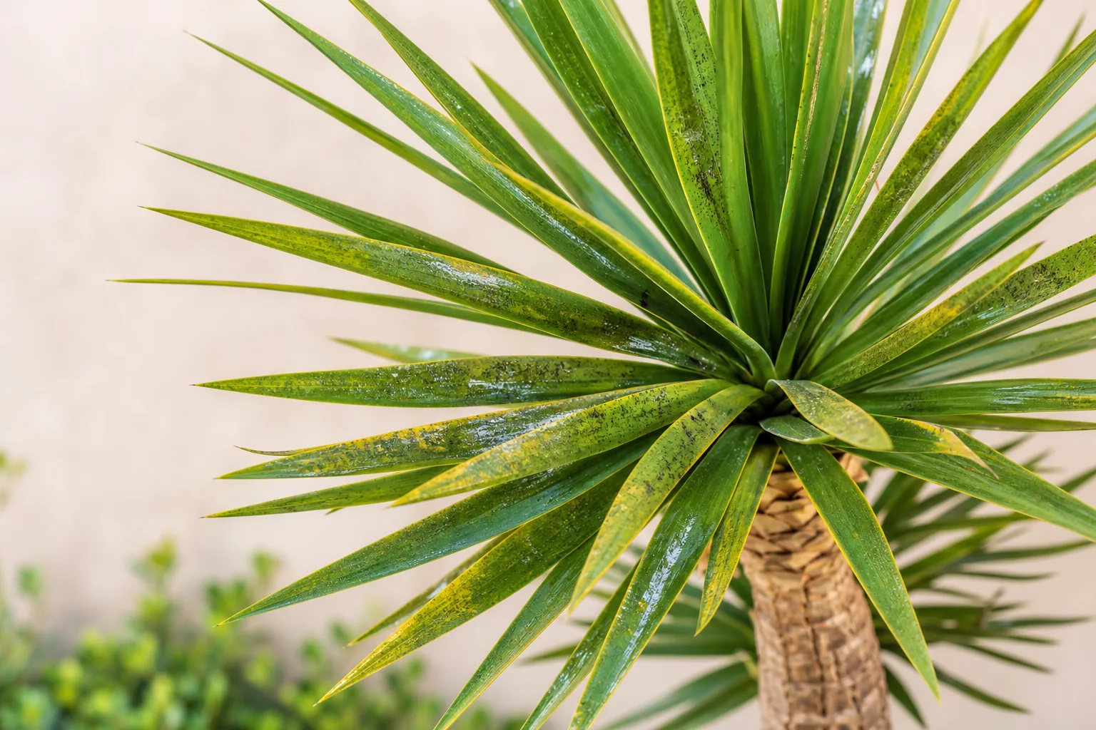 Sticky Leaves on Yucca Plant - visible symptom on the plant