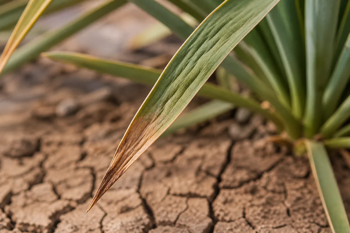 Close-up of Underwatering on Yucca Plant - diagnostic detail