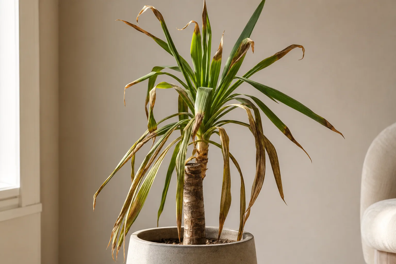 Water Stress on Yucca Plant - visible symptom on the plant
