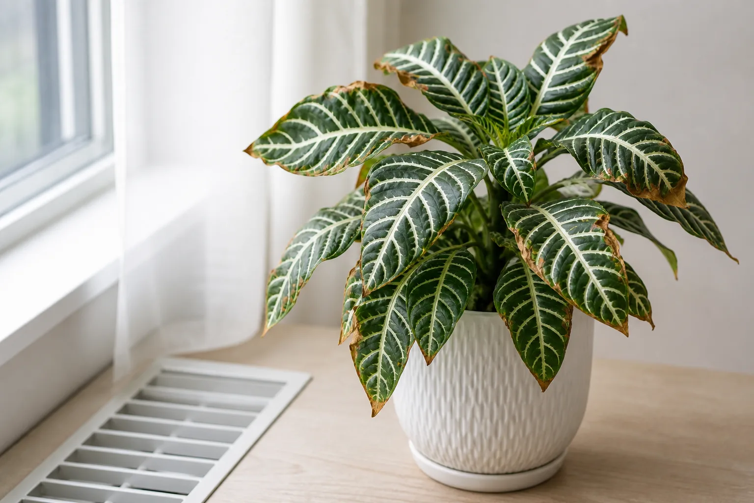 Draft Stress on Zebra Plant - visible symptom on the plant