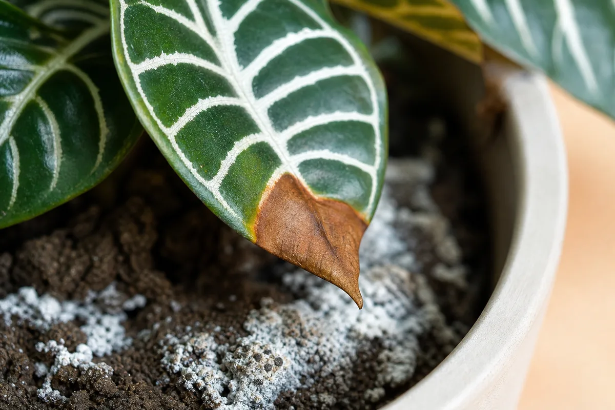 Close-up of Overfertilization on Zebra Plant - diagnostic detail