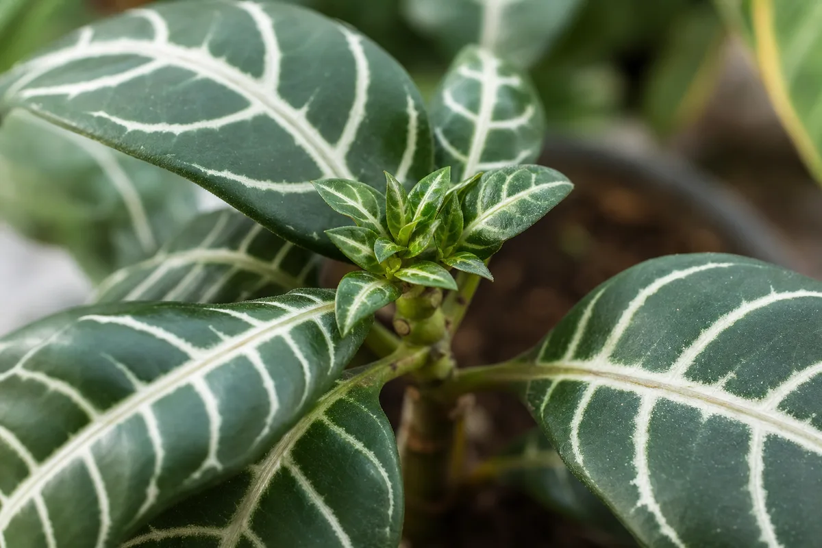 Close-up of Slow Growth on Zebra Plant - diagnostic detail