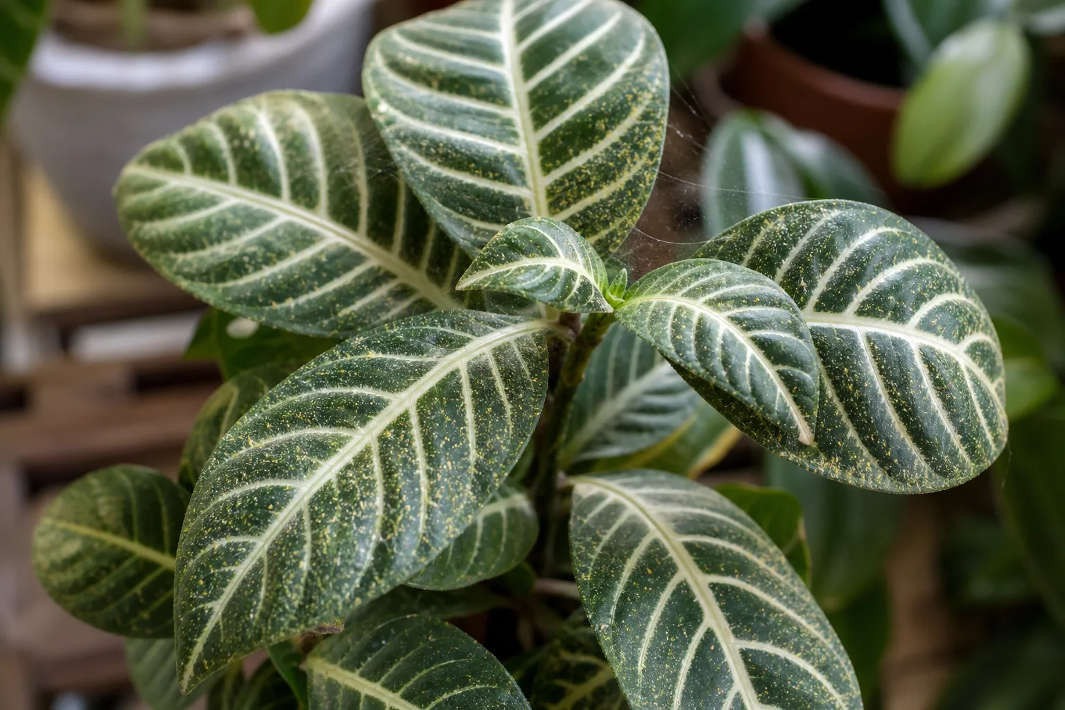 Spider Mites on Zebra Plant - visible symptom on the plant