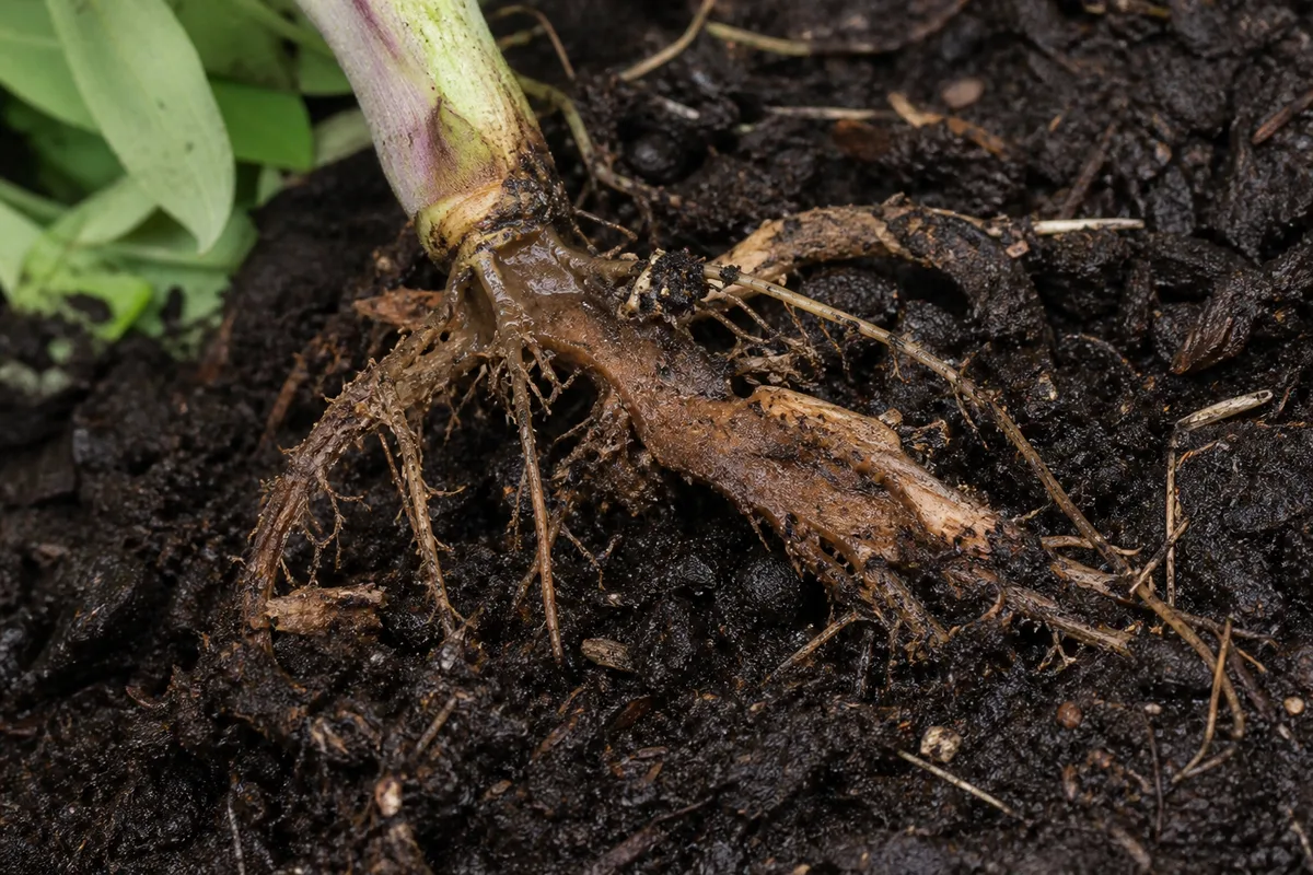 Close-up of Root Rot on Zinnia - diagnostic detail