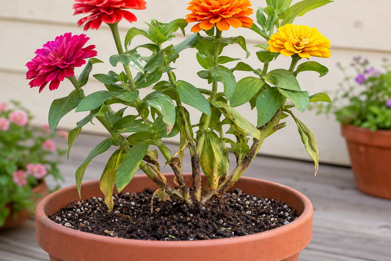 Stem Rot on Zinnia - visible symptom on the plant