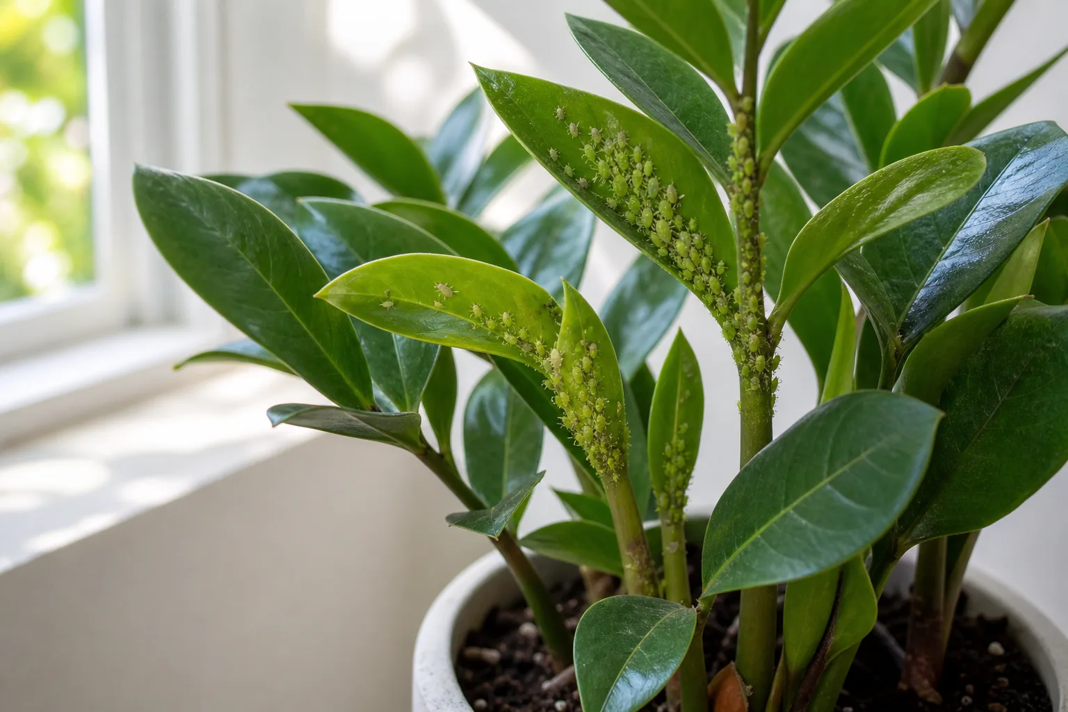Aphids on ZZ Plant - visible symptom on the plant