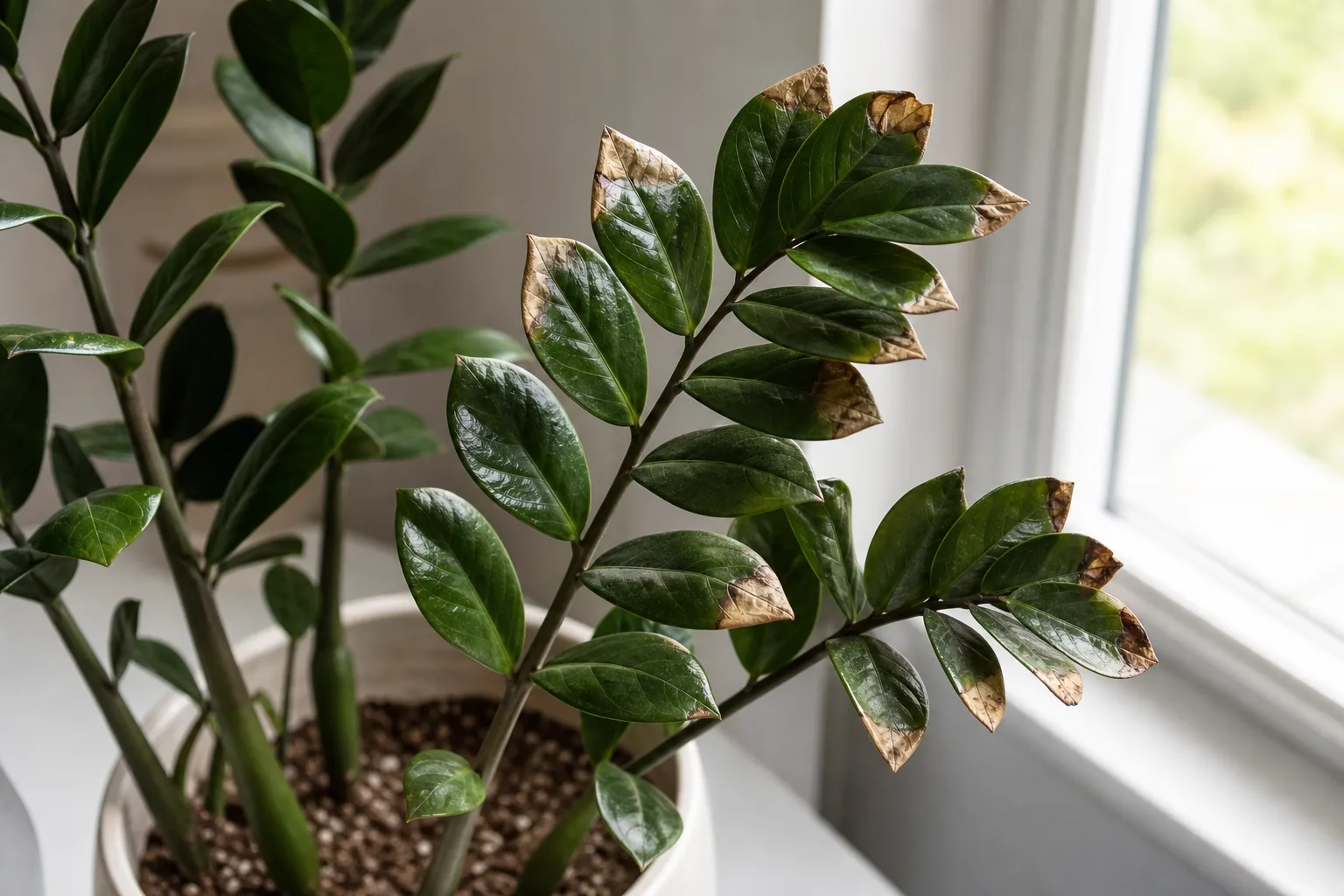 Fertilizer Burn on ZZ Plant - visible symptom on the plant