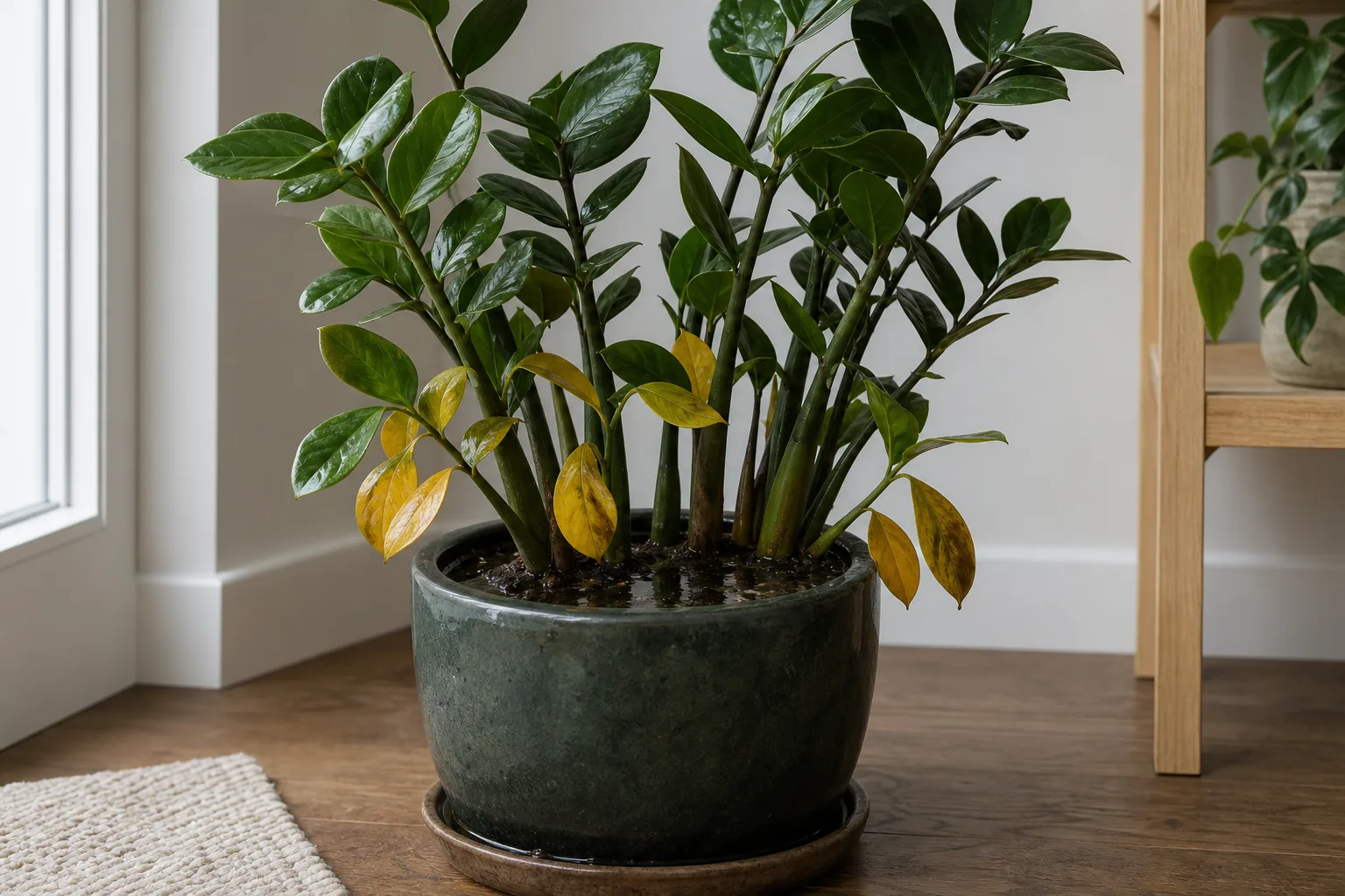 Overwatering on ZZ Plant - visible symptom on the plant
