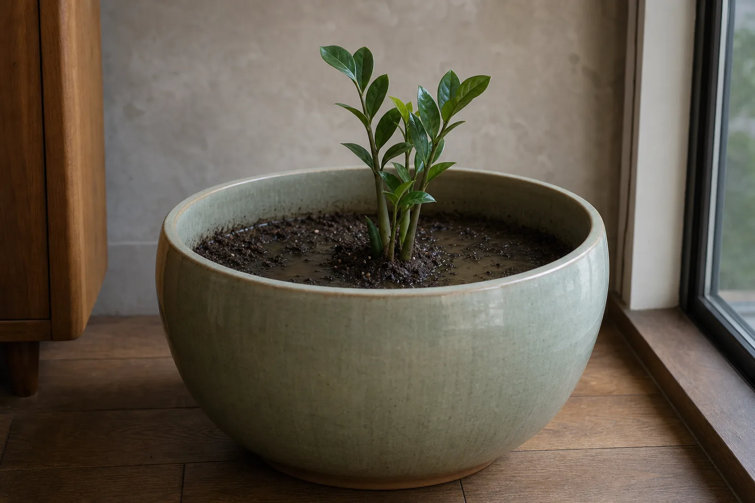Pot Too Large on ZZ Plant - visible symptom on the plant